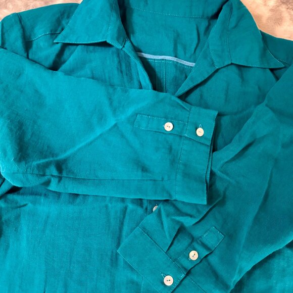 Fidaze 100% Linen Button Down Shirt Teal Blue 3/4 Sleeve Size Large - Picture 7 of 10